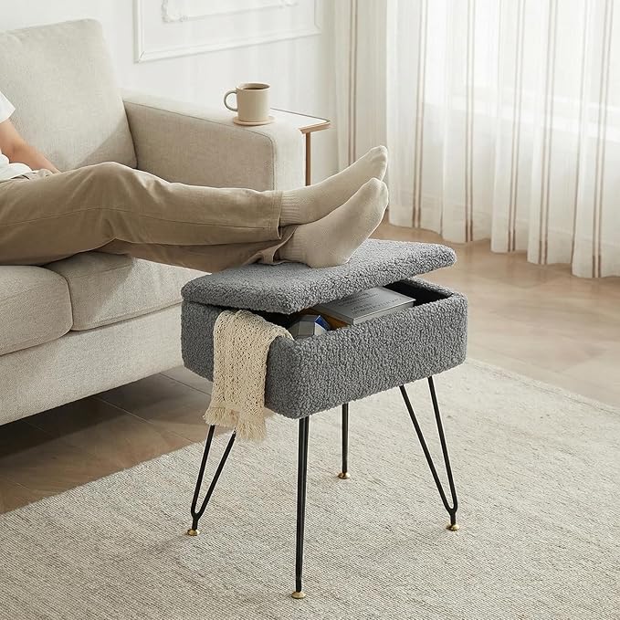 Vanity Stool Chair, Faux Teddy Fur Ottoman Foot Stool
