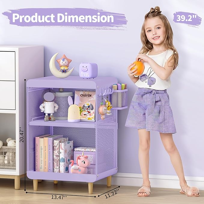 SYKIARIOL Kids Nightstand for Girls, Metal Bedside Table
