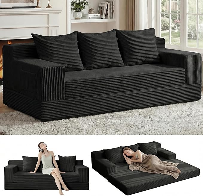 Erament 3 Seater Boneless Couch Sofa Bed, Compression Convertible Futon Floor