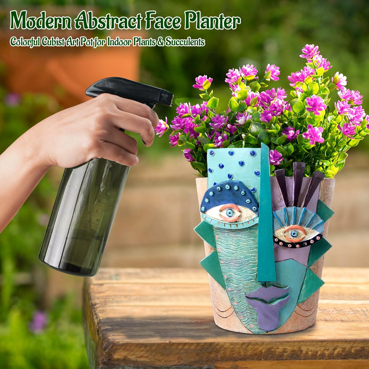 Mrlikale Abstract Face Planter Pots, Unique Head Planter with Drainage Hole for Indoor Plants and Succulents, 6.4 Inch Hand-Painted Mask Flower Pot for Outdoor and Home Art Decor