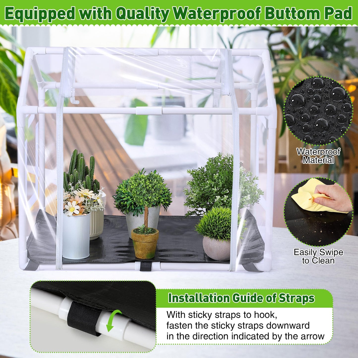 Mini Greenhouse with Potting Mat for Indoor Plant, Heavy Duty Portable Green House with Waterproof Pot Pad for Small Plants, Clear Small Plant Tent for Seed Humidity(White)