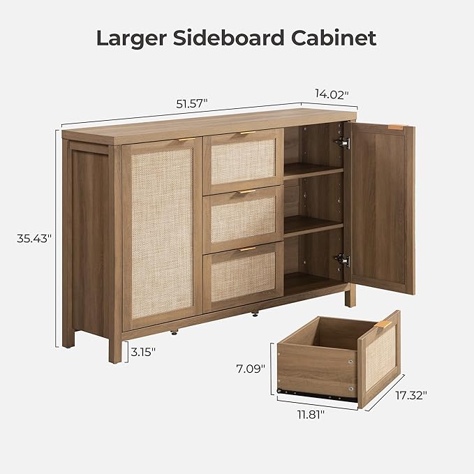 SICOTAS Rattan Sideboard Buffet Cabinet