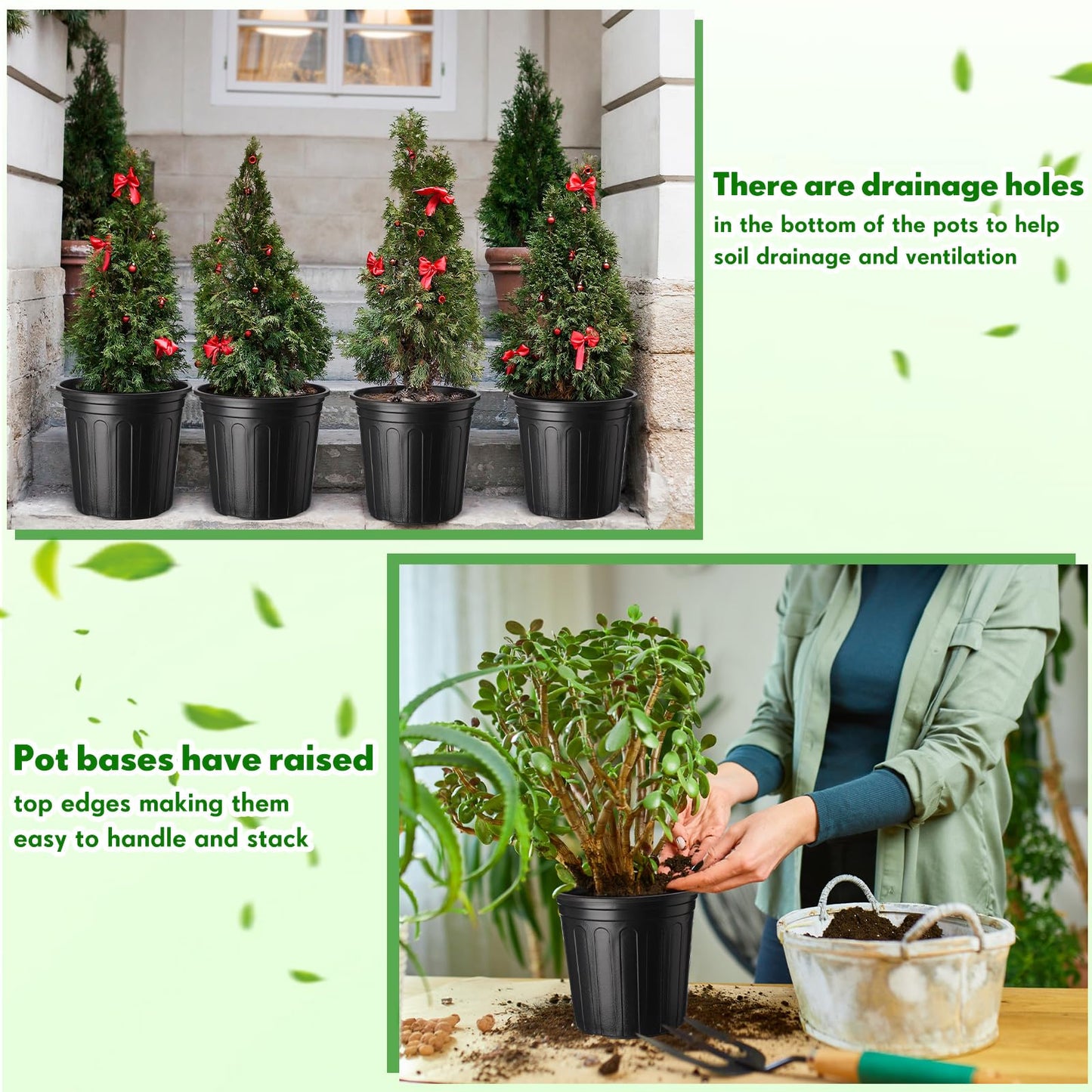FoldTier 300 Pcs 2 Gallon 1 Gallon Plant Nursery Pots Bulk Flexible Plastic Flower Seed Starting Pot with Drainage Hole Label Tools Container for Seedlings Cuttings Succulent Trade Tree Outdoor