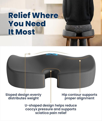 Everlasting Comfort Doctor Recommended Memory Foam Seat Cushion for Office Chairs & Car - Ergonomic Office Desk Accessories - Cushions for Tailbone Pain Relief, Sciatica (Gray, Large)