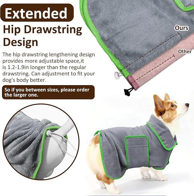 Soft Dog Bathrobe Fast Drying Dog Coat, Super Absorbent Dog Towels for After Bath, Microfiber Pet Robe Adjustable Collar & Belly Warm Keeping Dogs Coat for Pet Dogs & Cats (Grey, X-Large)