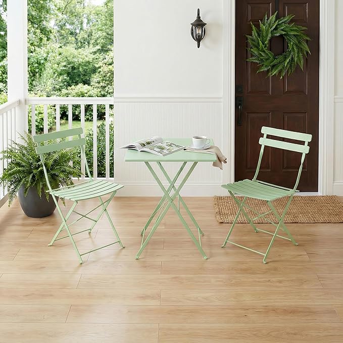 GarveeLife 3 Piece Patio Bistro Set, Folding Patio Bistro Table and Chairs Set