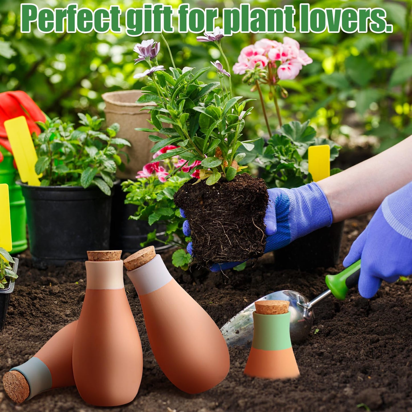 4PCS Terracotta Watering Spikes, Ollas Self Watering Globes, Slow Release Self Watering Planter Insert, Plant Watering Globes for Indoor and Outdoor Plants