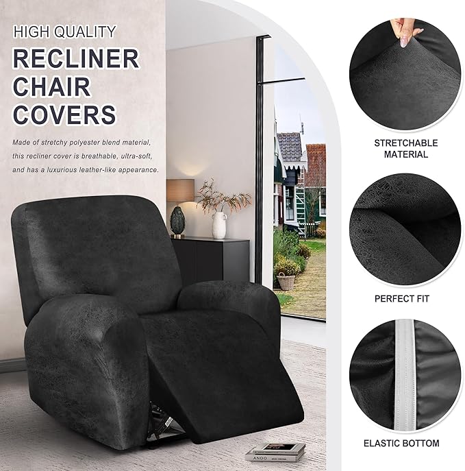 ANARACHON Leather Look Recliner Chair Covers, 4-Pieces Stretch Recliner Cover