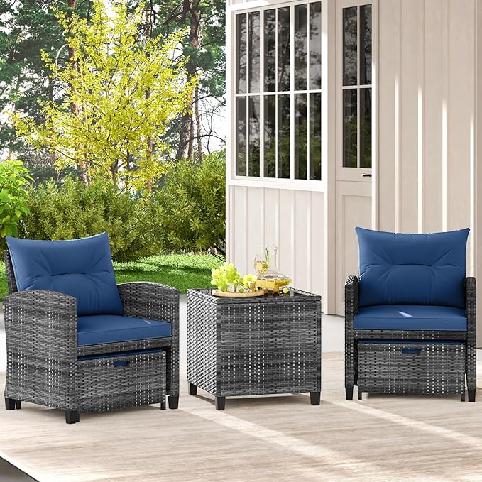 Tangkula 5 Pieces Patio Conversation Set, PE Wicker Rattan Outdoor Furniture Set