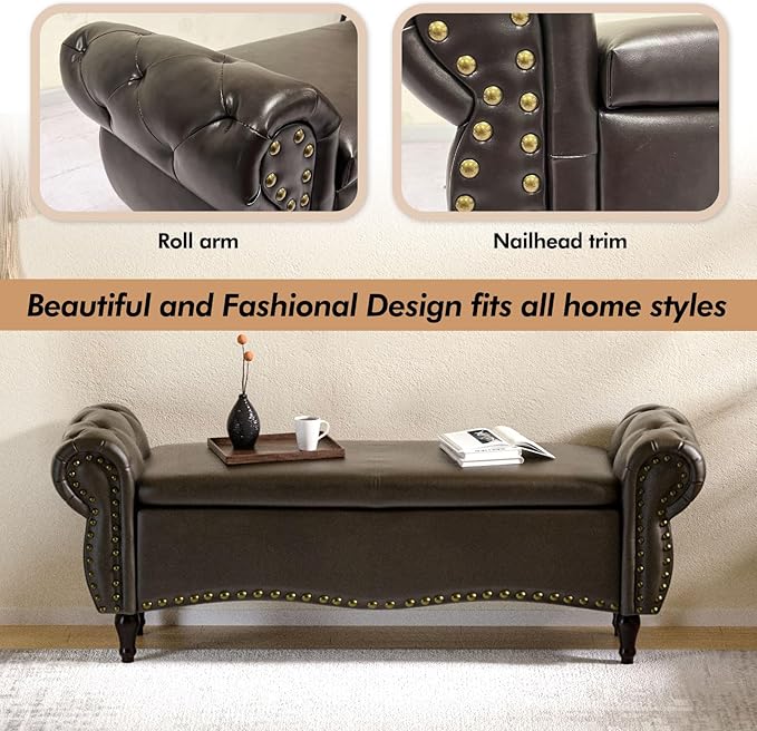 ZZW Storage Ottoman Bench, Tufted Bed Benches