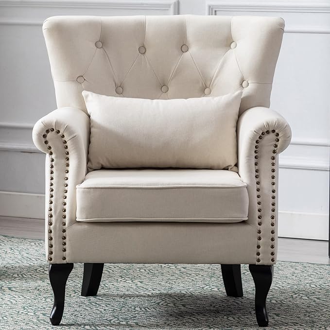 Mid Century Modern Accent Chair Upholstered Armchair Comfy Linen Fabric Single