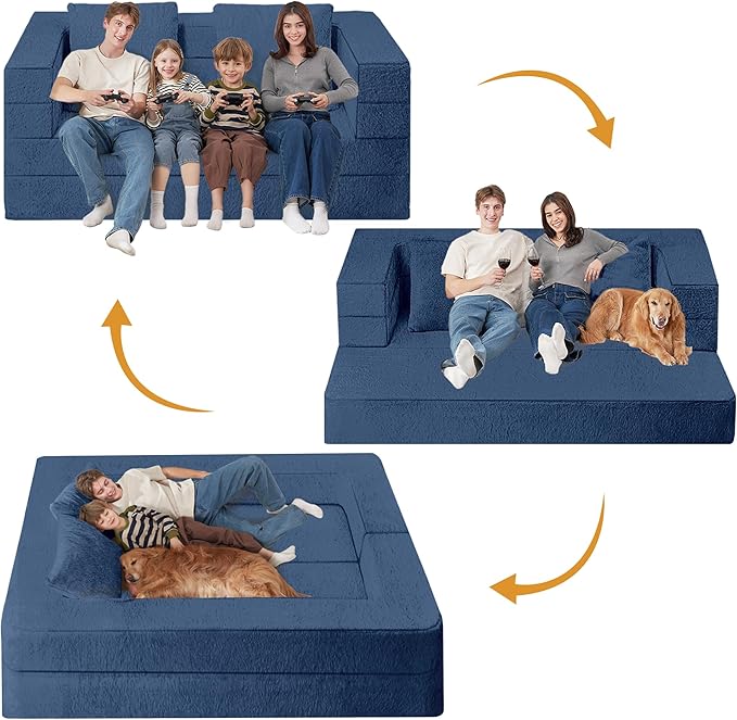 Futon Sofa Bed with Pillow, 3-in-1 Sleeper Sofa Bed with Removable Cover
