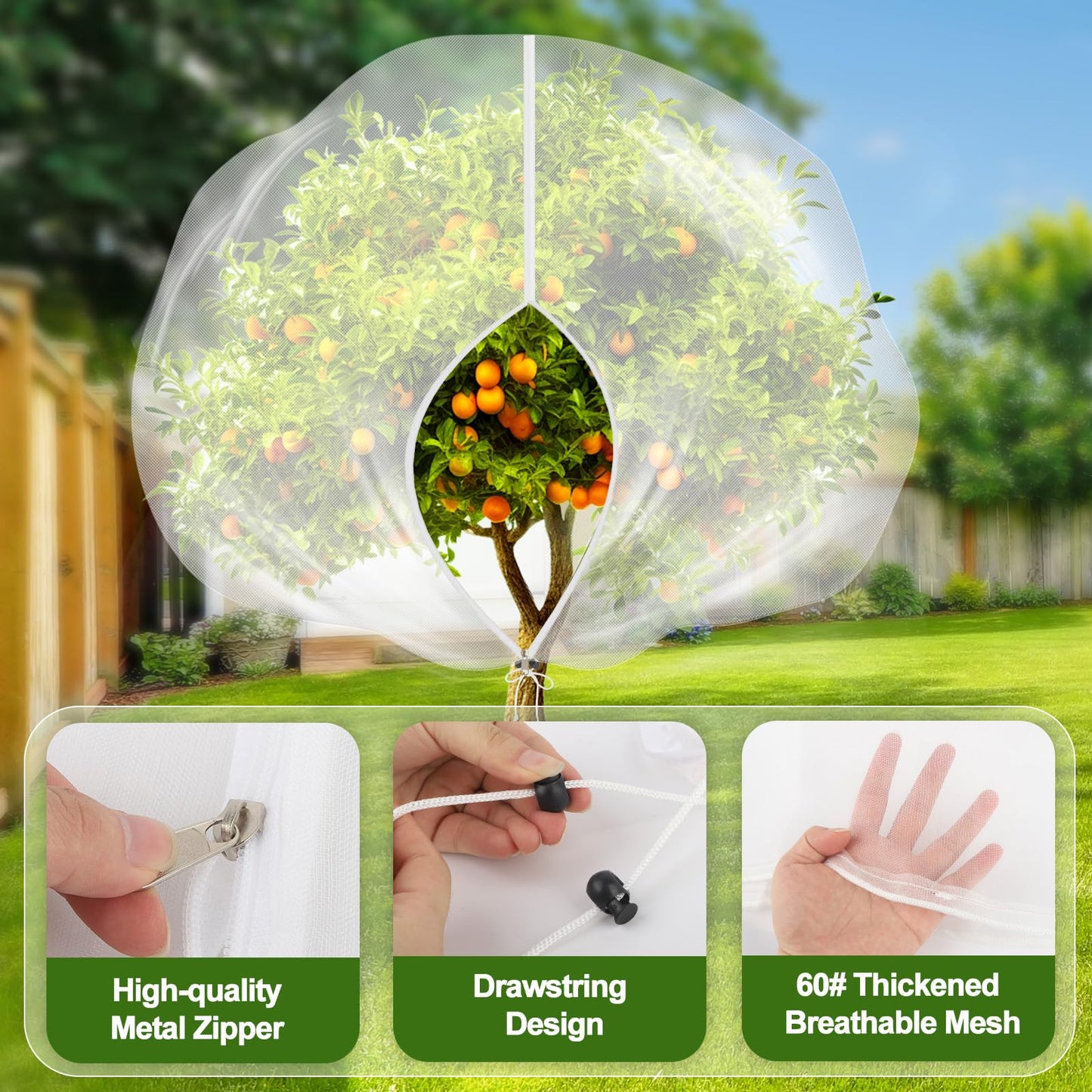4-Pack 12x10FT Fruit Tree Netting Bags, Bird Netting Safeguard Apple Trees and Blueberry Bushes from Birds, Pest and Deer, Cicadas Netting Cover with Zipper and Drawstring