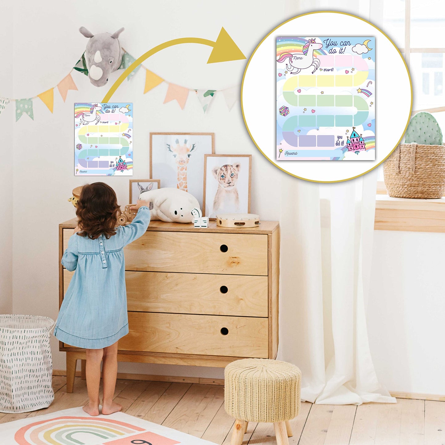 10 Unicorn Reward Chart with 216 Round Stickers, Incentive Behavior Chart for Kids at Home Classroom, Kids Routine Daily Chore Sticker Chart-A01