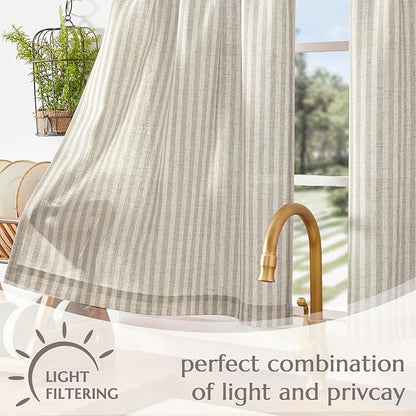 jinchan Striped Linen Kitchen Curtains 30 Inches Tier Curtains Farmhouse Modern Cafe Style Small Window Treatments Airy Light Filtering Rod Pocket for Living Room Bathroom 2 Panels Taupe Grey
