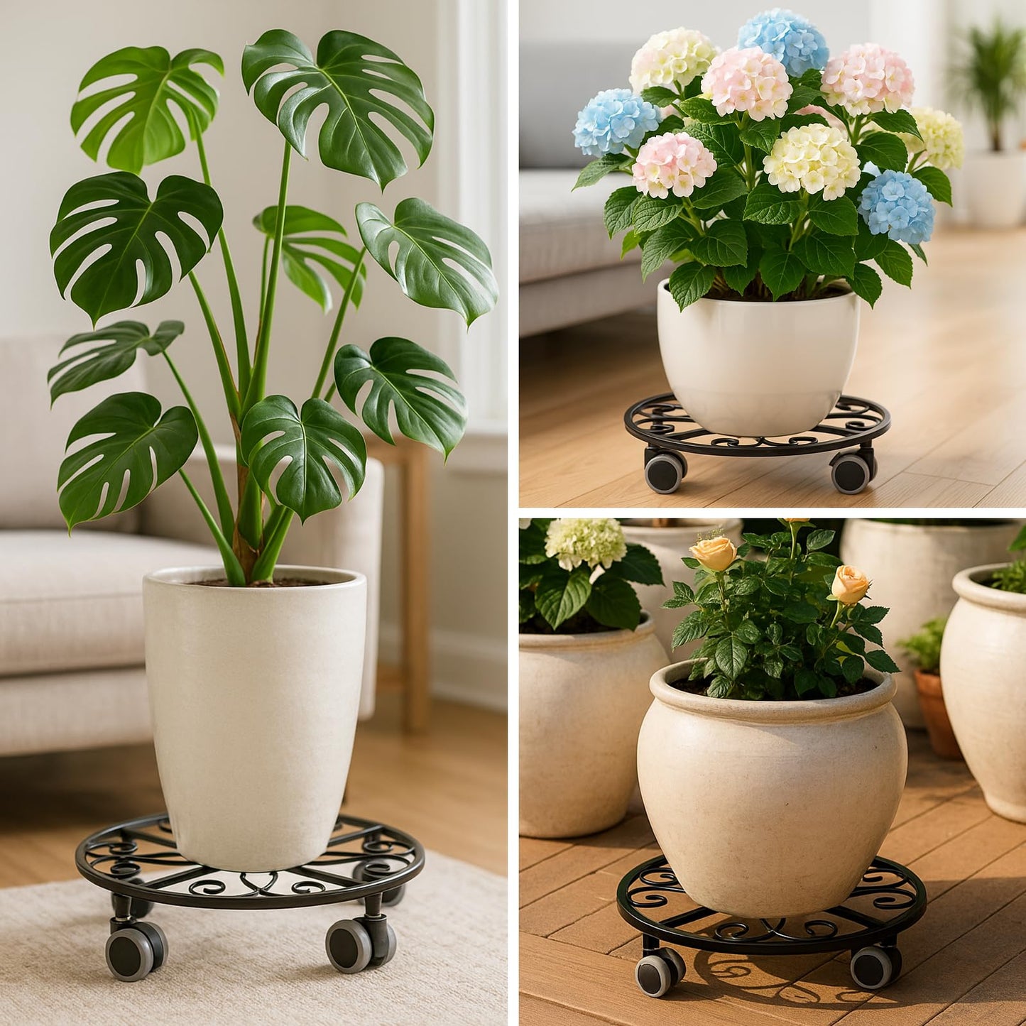5 Pack Plant Caddy with Wheels Heavy Duty 13.5 Inches Metal Plant Stand with Wheels Plant Dolly Rolling Plant Stand Plant Roller with Casters for Indoor and Outdoor, Black