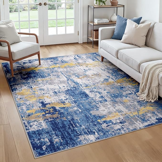 RELEANY Washable Area Rugs Square 6ft Non-Slip Modern Abstract Soft
