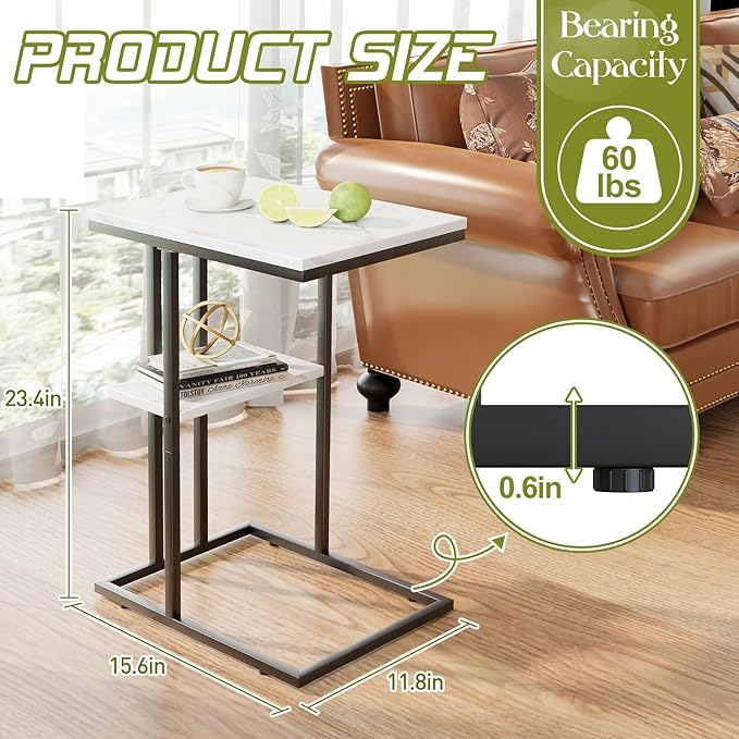 Easy Paws C Shaped End Table, Small Side Table