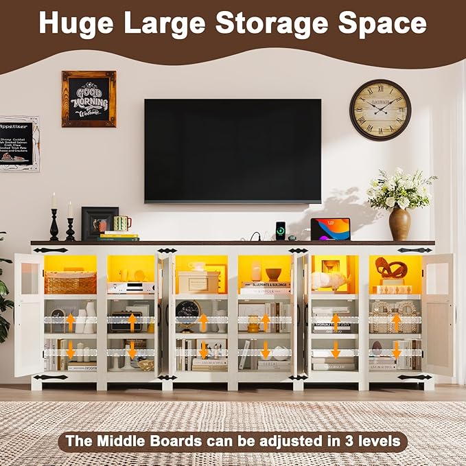 95.3" Large LED Farmhouse TV Stand