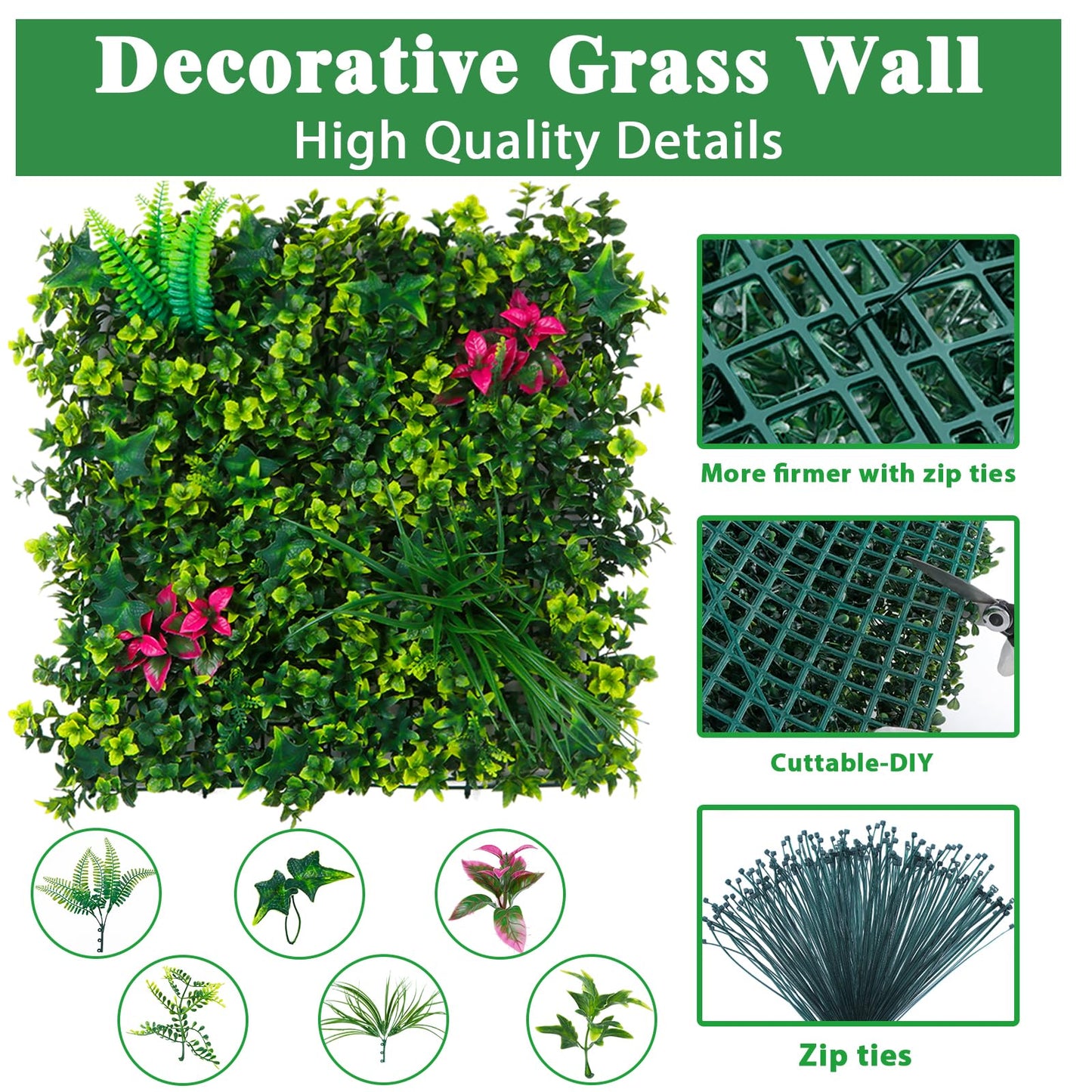 Yangrass Artificial Boxwood Wall Panels, 20''x20'' 12pcs Grass Wall Panels with Mint Plant Leaves, Greenery Backdrop Privacy Screen with UV Protection, Green Grass Wall for Garden Indoor Outdoor Decor