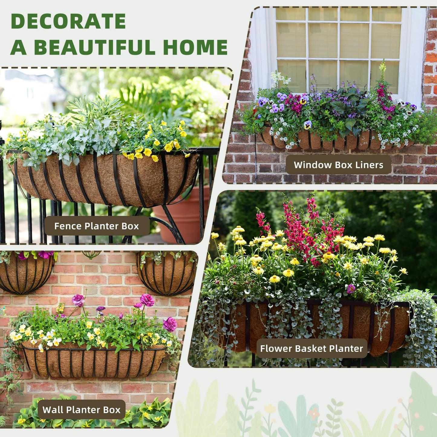 Fansile 30 inch 3 Pack Trough Coco Liners, Natural Coconut Coir Fiber for Wall Basket Planters, Window Box Liners, Garden Planter Baskets, Fence Flower Baskets