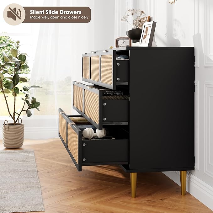 GarveeHome Rattan 7 Drawer Dressers