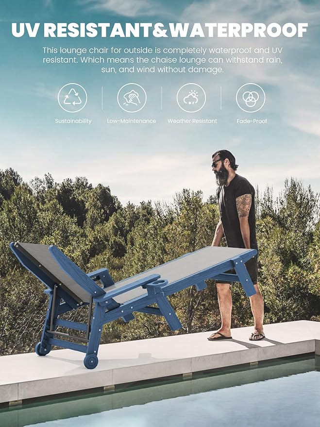 SERWALL Textilene Patio Chaise Lounge Chair, 5 Positions Adjustable Outdoor
