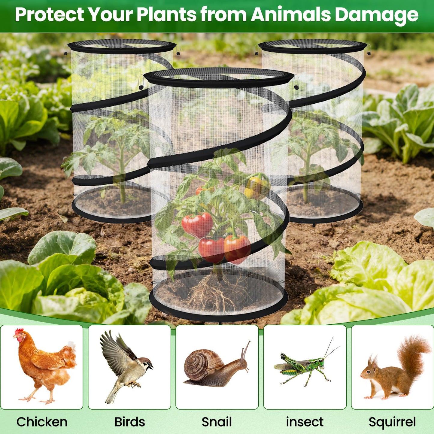 Erinaik 4 Pack Pop up Plant Guard Covers Tent from Animals White, 19.6" x 11.8" Foldable Plant Protectors Mesh Net, Garden Plant Enclosure Protection Cage with Stakes & Carry Bag for Outdoor Plants