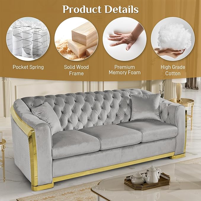 DAMAIFROM Mid Century Modern Chesterfield Sofa Couch, 3 Seat Tufted Sofas