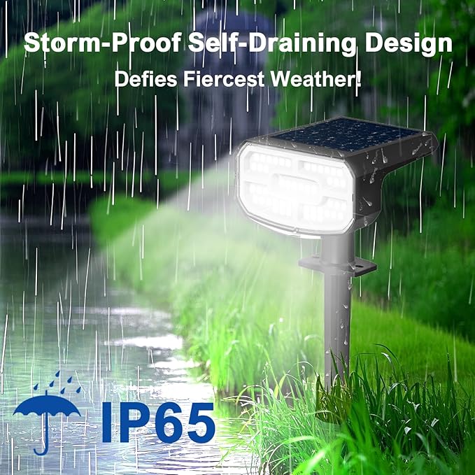 Solar Lights Outdoor Waterproof IP65, Super Bright LED, 6500K 2 Lighting Modes, Solar Powered Yard Garden Solar Spot Lights for Outside Landscape Auto On/Off -6500K,2 Pack