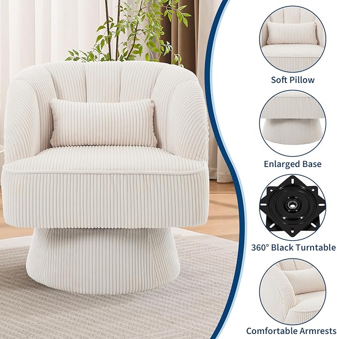 Garvee Ultra-Plush Swivel Accent Chair, 360° Barrel Lounge Chair