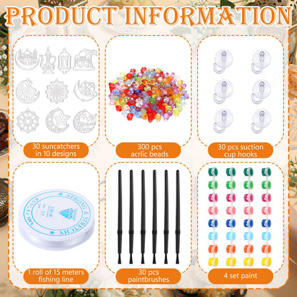 Beeveer 30 Sets Ramadan Suncatchers Art Kits DIY Eid Al Fitr Crescent Moon and Star Mosque Suncatcher Crafts Paint Your Own Window Ornaments for Boys Girls Islamic Eid Mubarak Activities Party Favor