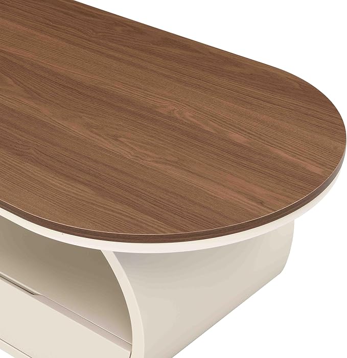 Modern Oval Coffee Table, 47.24" Brown Wood Top Coffee Table