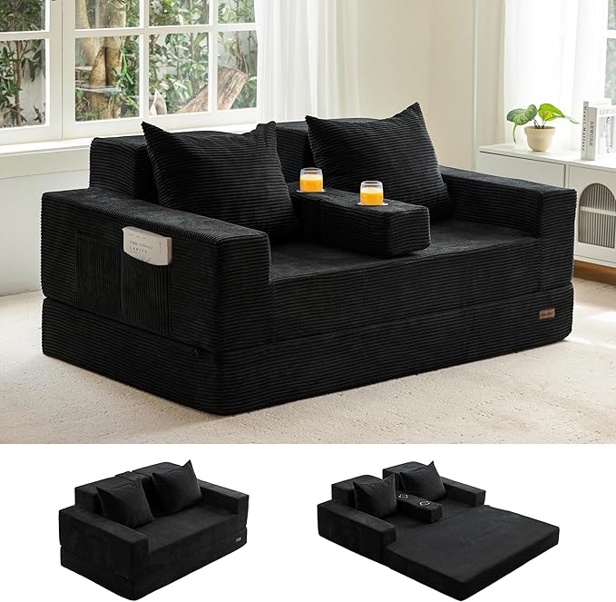 MAXYOYO Loveseat Sofa Bed, 4 in 1 Convertible Boneless Couch Folding Recliner