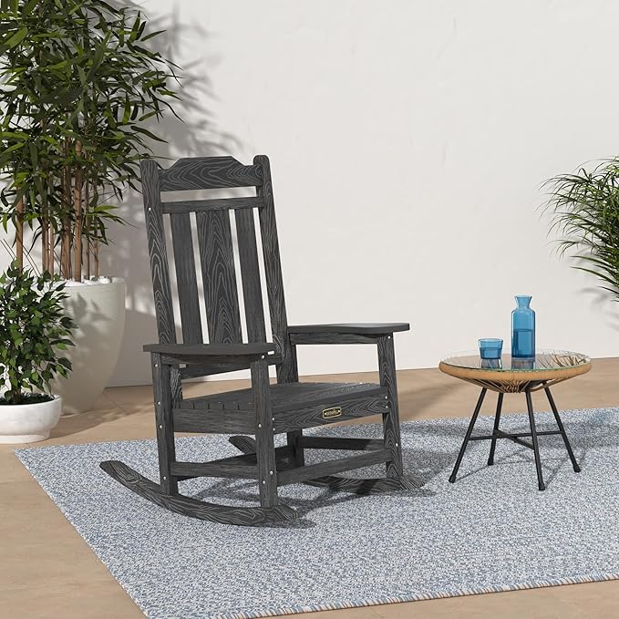 SERWALL Gray Outdoor Rocking Chair Set of 4, All Weather Patio Rocking Chair