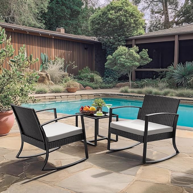 Homall Patio Furniture Set 3 Piece Resin Outdoor Bistro Set Rocking Patio Chairs