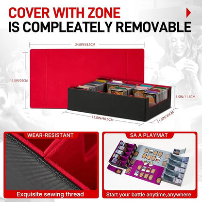Magnetic Leather Trading Card Storage Box - 5-Row Deck Case Design, 3900+ Capacity for YuGiOh, MTG, TCG and Sports Cards, Includes 24 Colorful Dividers & 5 Card Supports（Black/Purple）