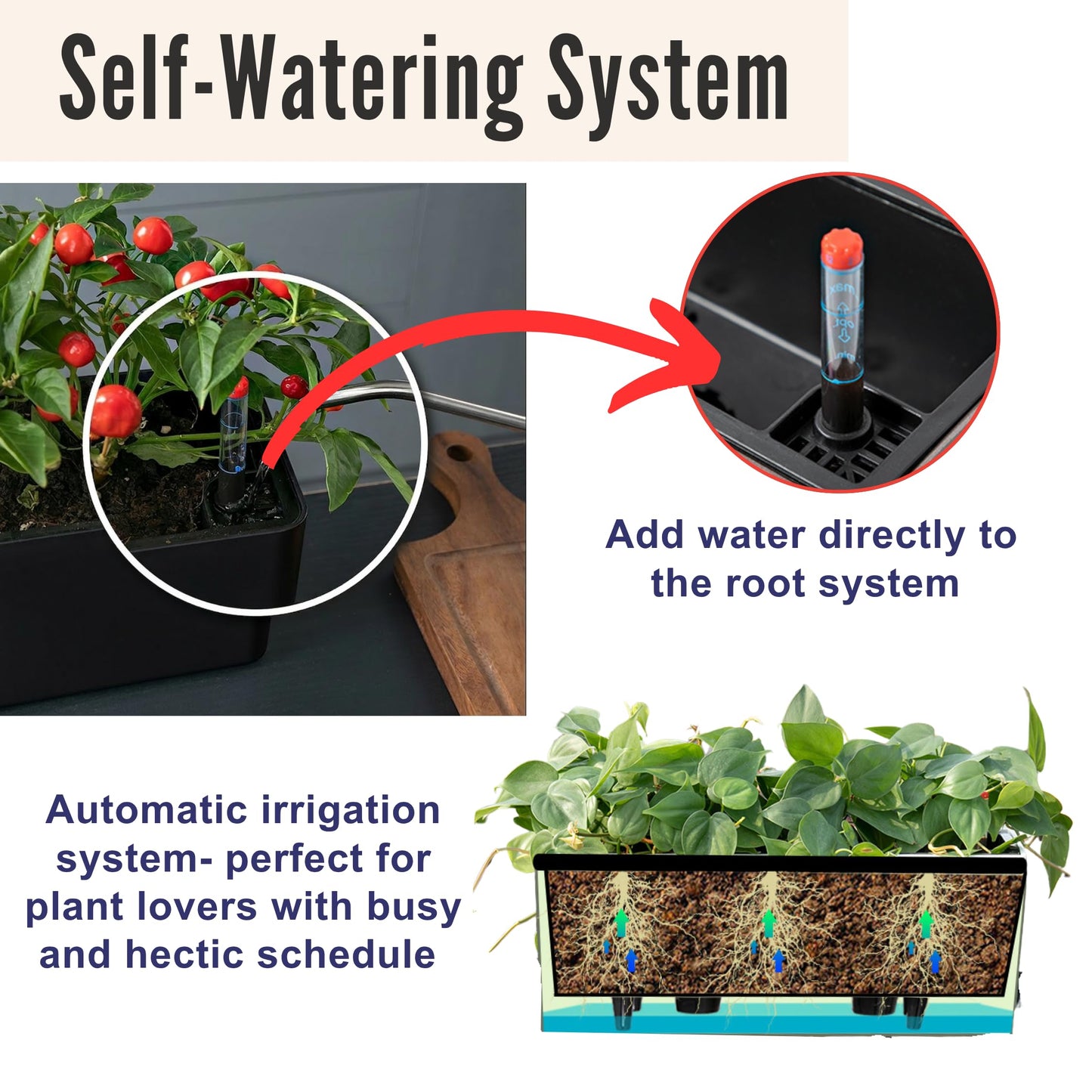LaLaGreen Railing Planter Boxes (16 Inch, 4 Pack) Black Rectangular Plastic Window Box Planters with Self-Watering System Metal Brackets, Outdoor Plants Herbs Flowers Deck Balcony Fence Garden Decor