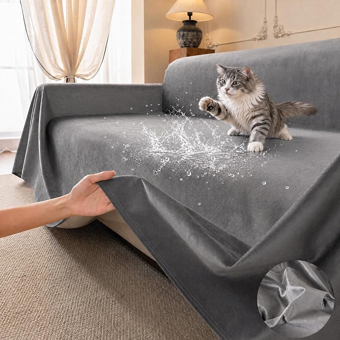 Loiion Velvet Sofa Cover, Ultra Soft Waterproof Non-Slip Couch Cover