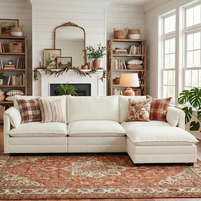 ELUCHANG 113'' Modular Sectional Cloud Couch, Modern Comfy Chenille L Shaped