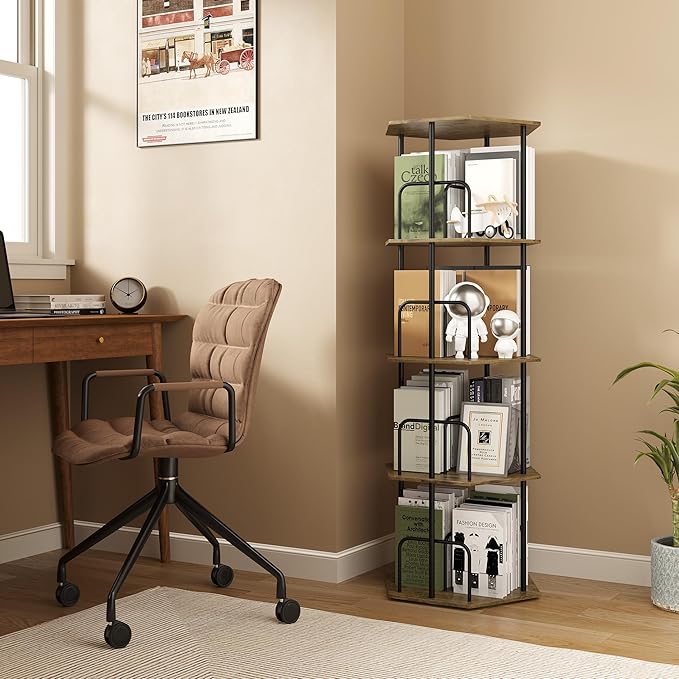 SUNMORY 4 Tier Rotating Bookshelf Tower, Revolving 360 ° Spinning Bookcase