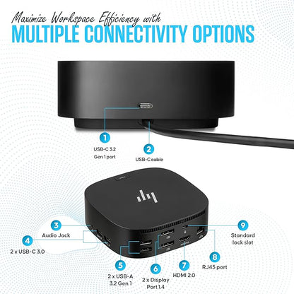 HP Docking Station for Laptop Dual Monitor and Charging - 5TW10AA / 5TW10UT / 5TW10AA#ABB USB-C G5 Dock with 120W + HDMI Cable + DisplayPort Cable (5TW10AA)