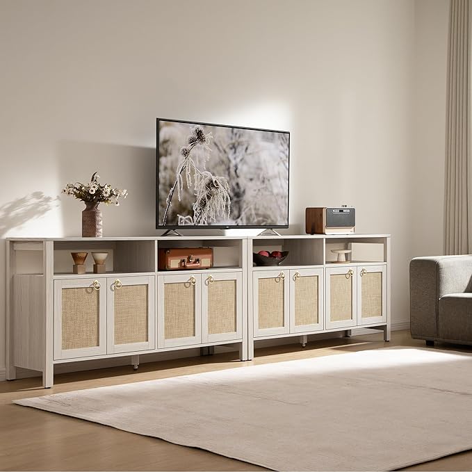 SICOTAS Rattan TV Stand for Television up to 120"