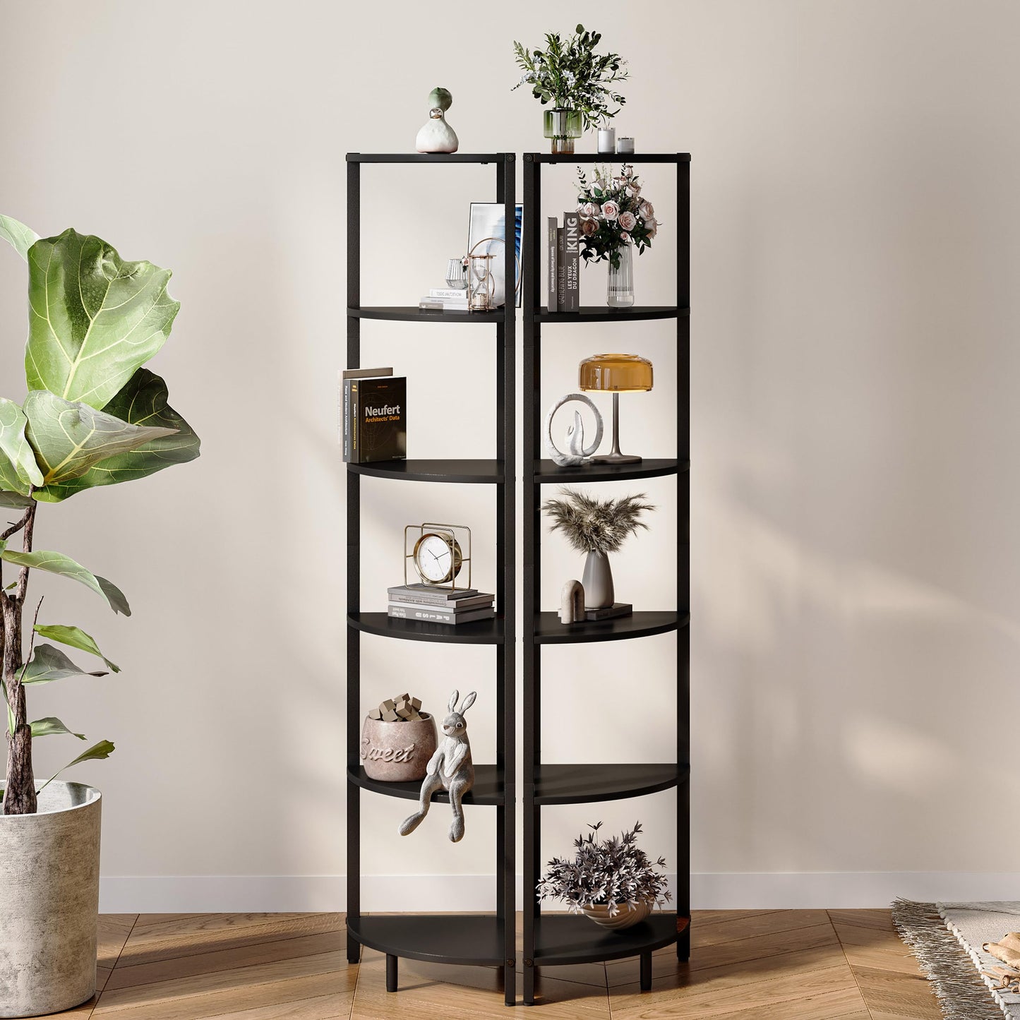 IRCPEN 6 Tier Corner Shelf 63.1" Tall Corner Shelves Stand Ladder Shelf Standing Bookshelf Organizer Display Rack Bookcase Plant Stand Industrial Rustic Style for Living Room Bedroom Black CS-001BW