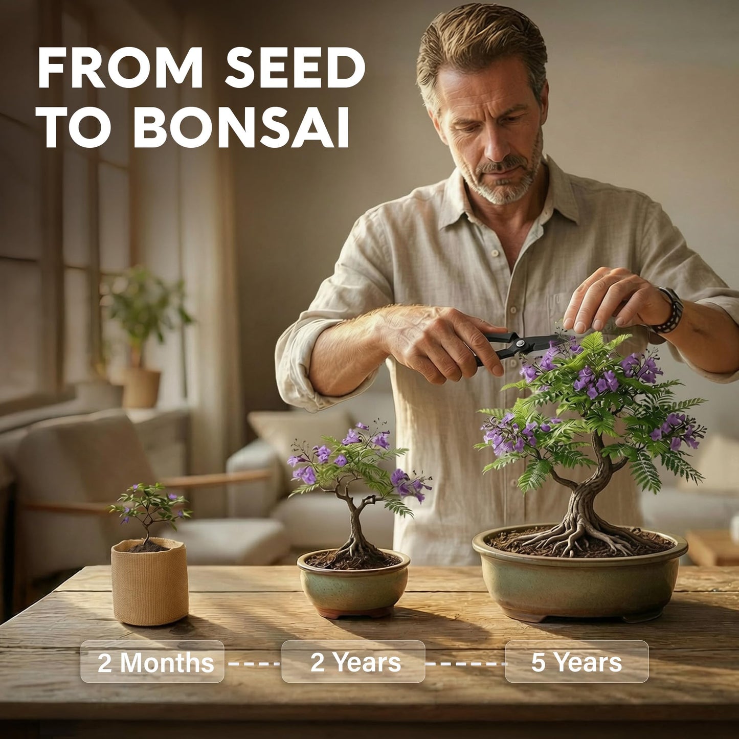 Avergo Bonsai Starter Kit – Growing Jacaranda Bonzai Tree | Complete Indoor Tree Kit for Growing Plants with Tools & Planter – Gardening Gifts for Mother, Women & Men