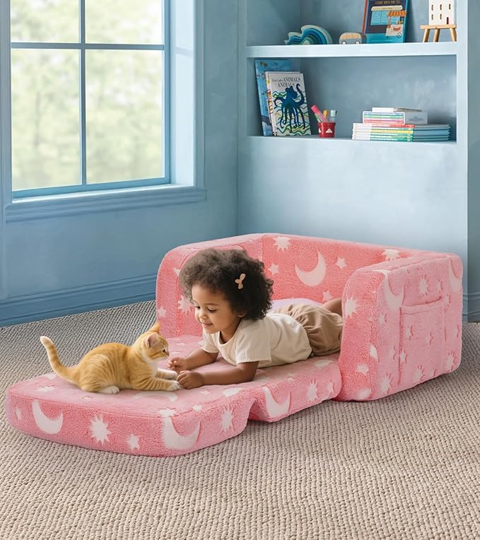Kids Couch, 2-in-1 Soft Toddler Couch Fold Out