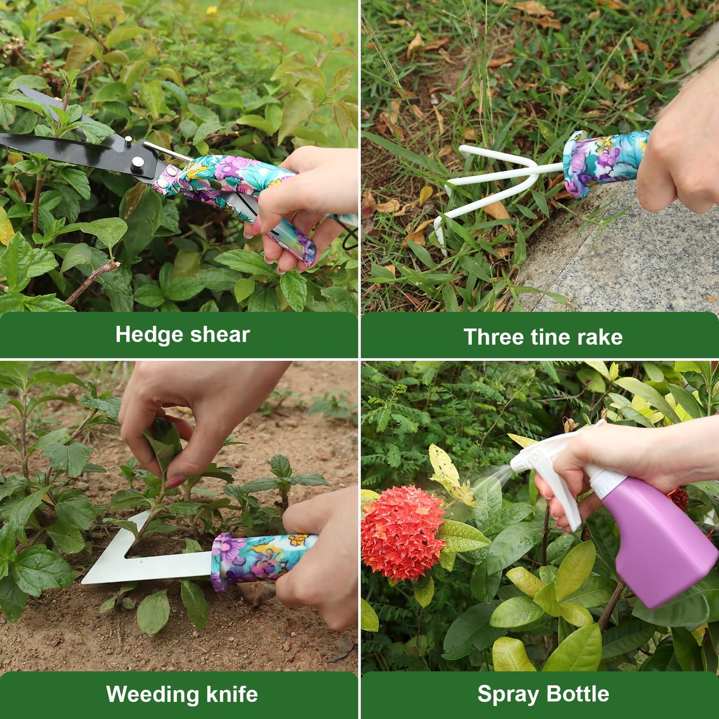 Gardening Tools Set for Women, 10-Piece Purple Floral Heavy Duty Garden Tool Set with Storage Tote Bag, Gardening Tools Kit with Ergonomic Non-Slip Handle, Ideal Women's Gift for Gardening