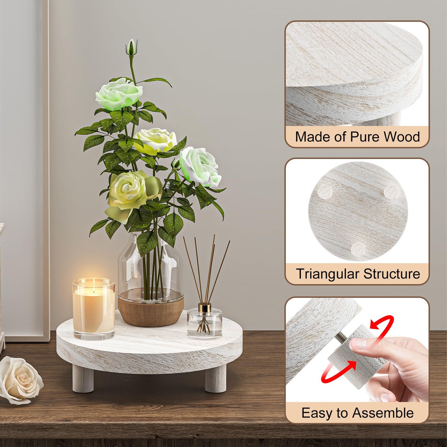 HAWHUV Wood Plant Stand Indoor Outdoor, 12/10/8/6" Round Wood Riser for Decor Wooden Stool Display Stand Flower Pot Holder Small Planter Tray Modern Potter Decorative for Desktop Counter Room