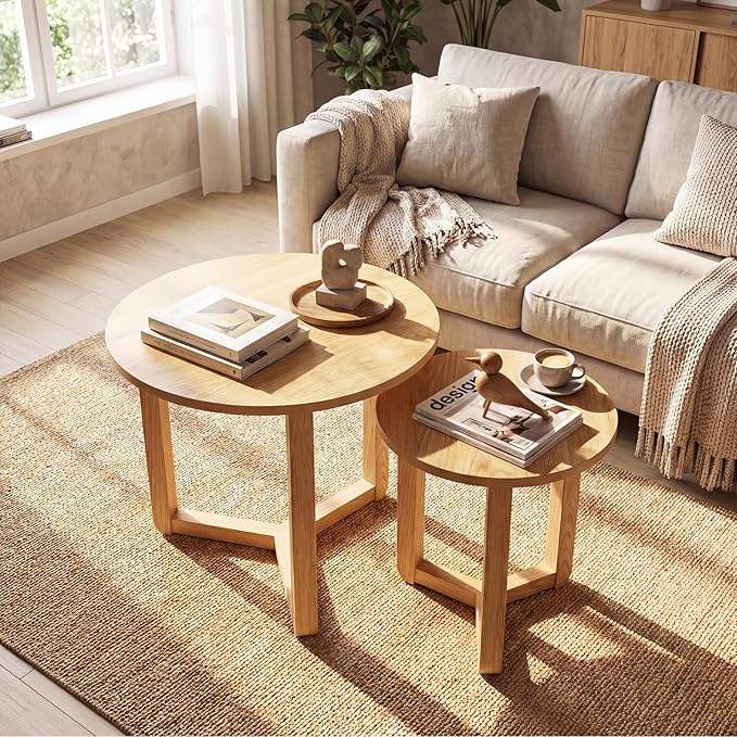 Giantex Round Nesting Coffee Table Set of 2, Wood Nesting End Tables