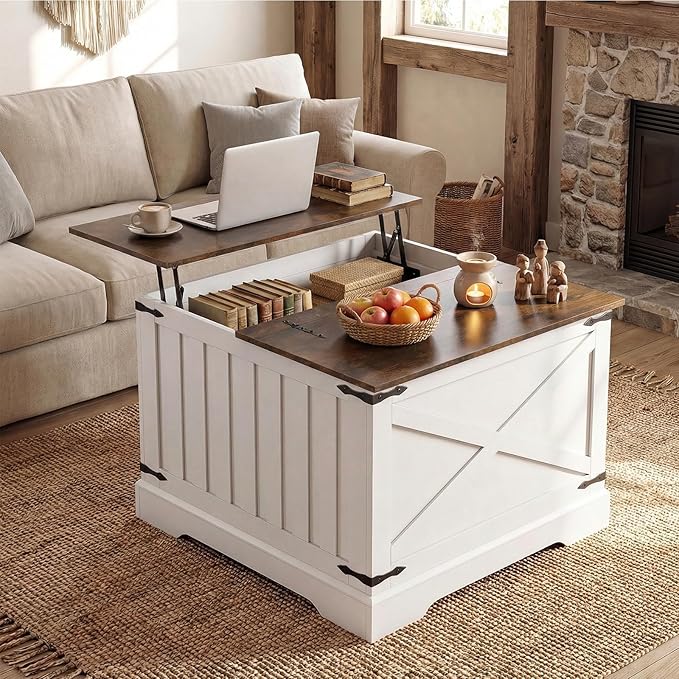 Giantex Farmhouse Lift Top Coffee Table, 31.5" Square Wood Center Table
